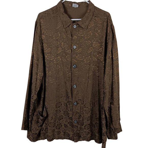 CP Shades Sausalito Vintage Brown Floral Long Sleeve Tunic Shirt Pockets Large - Picture 1 of 9
